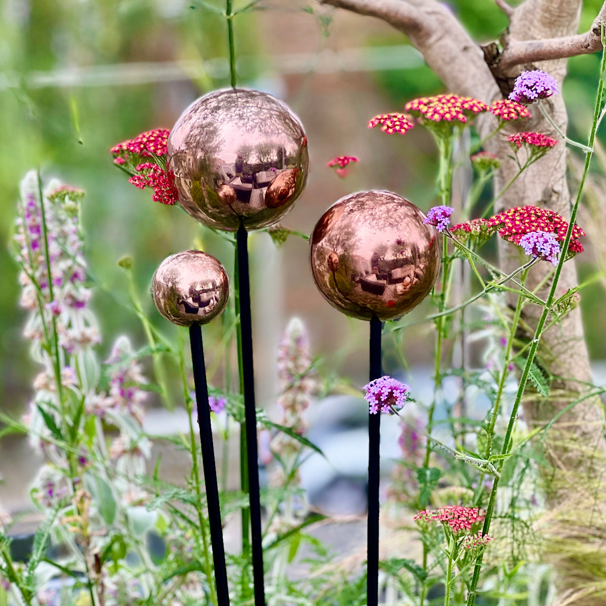 Set 3 Copper Ball Sculptures