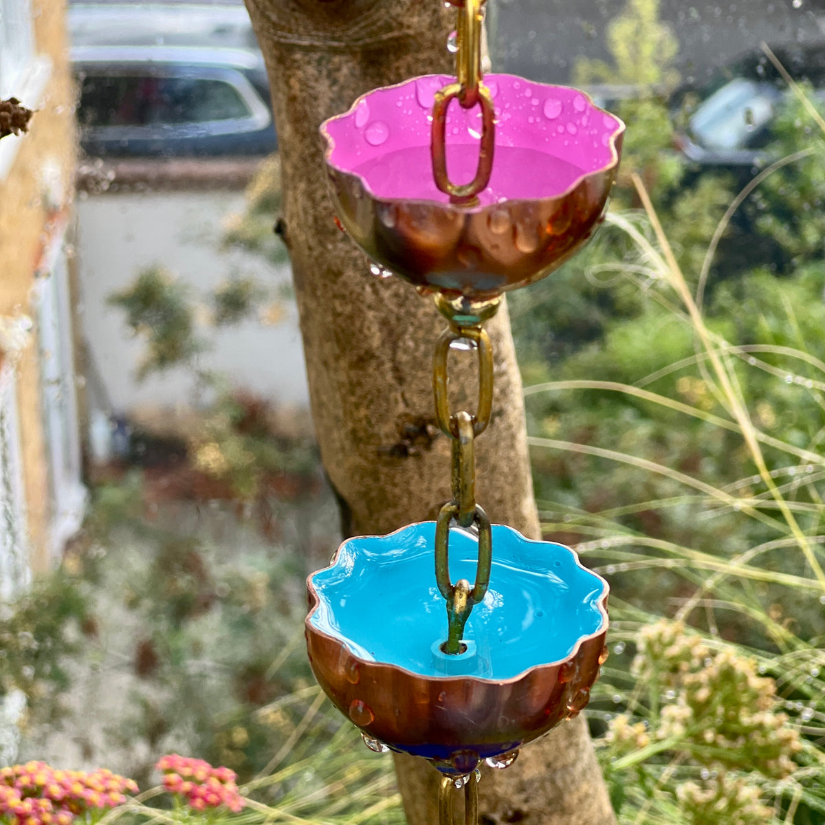 Copper Hanging Raincatchers Cool Colours