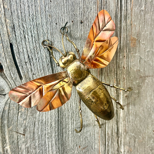 Handmade Copper & Brass Bumblebee Wall Sculpture – Outdoor Garden Decor