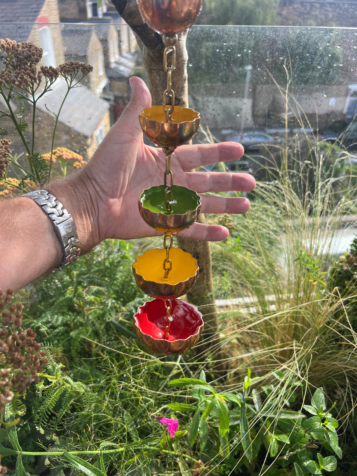 Copper Hanging Raincatchers Hot Colours