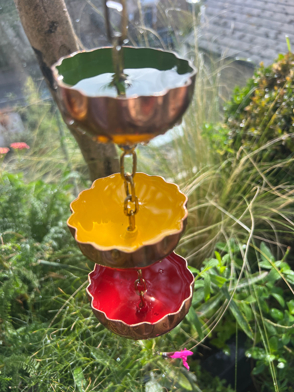 Copper Hanging Raincatchers Hot Colours