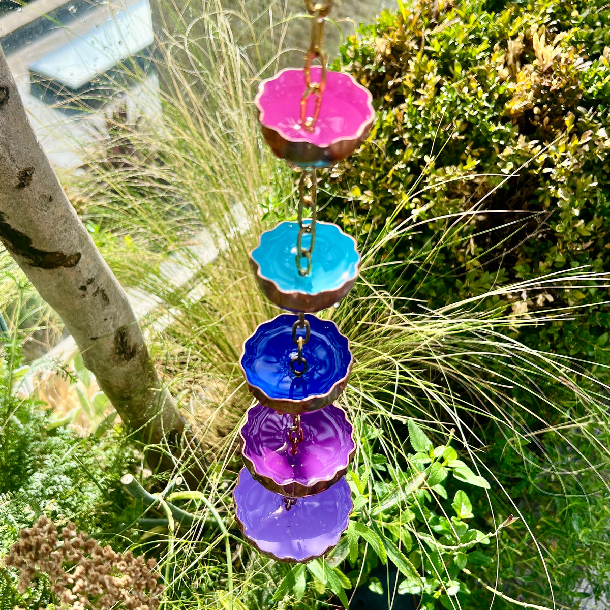 Copper Hanging Raincatchers Cool Colours