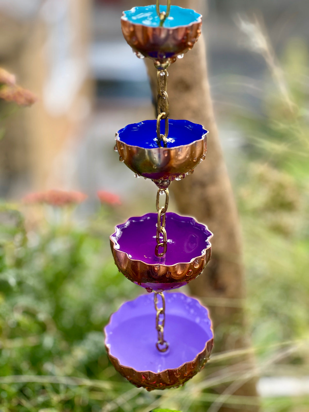Copper Hanging Raincatchers Cool Colours