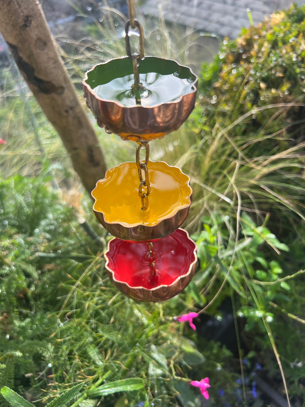 Copper Hanging Raincatchers Hot Colours