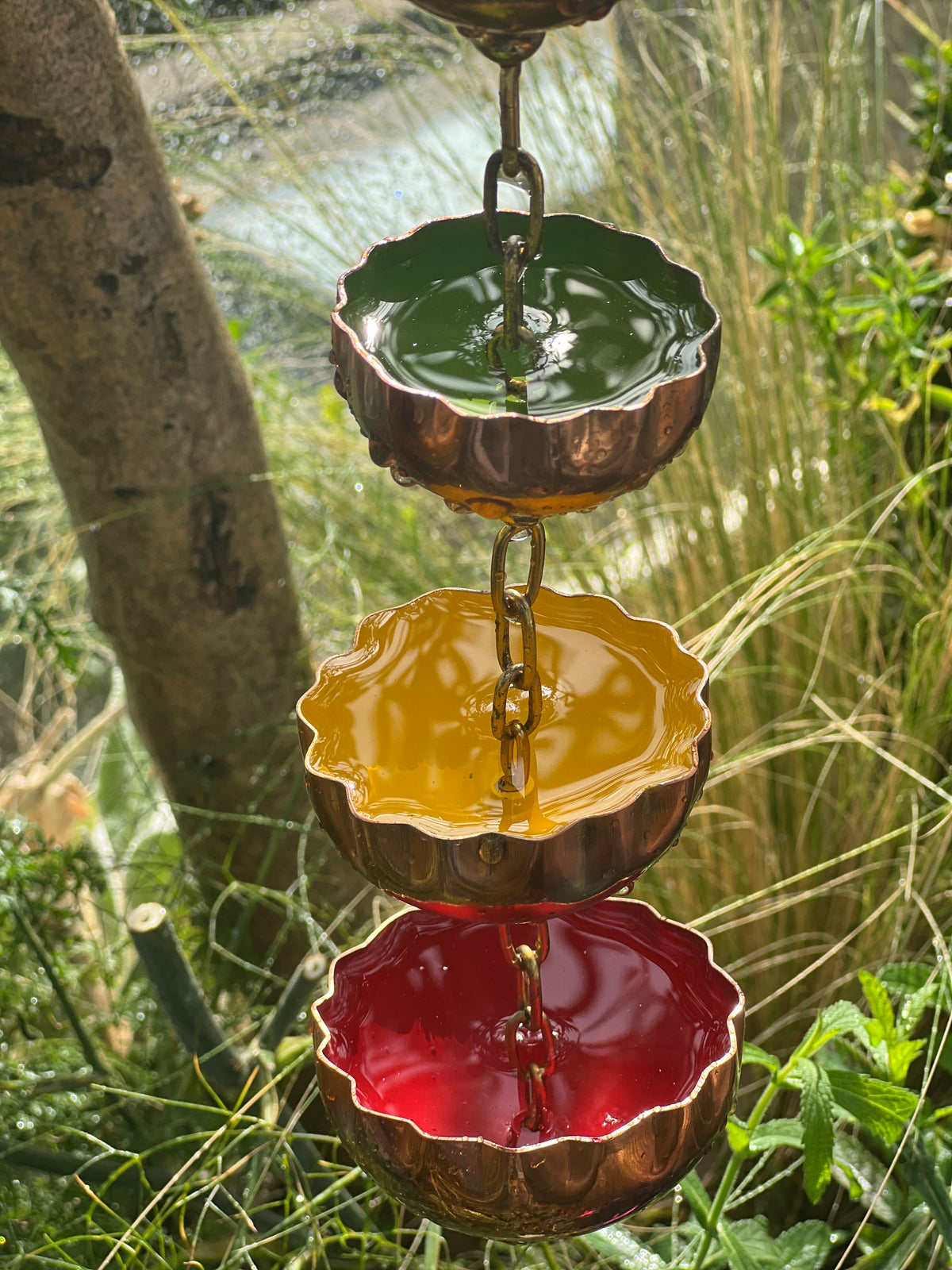 Copper Hanging Raincatchers Hot Colours