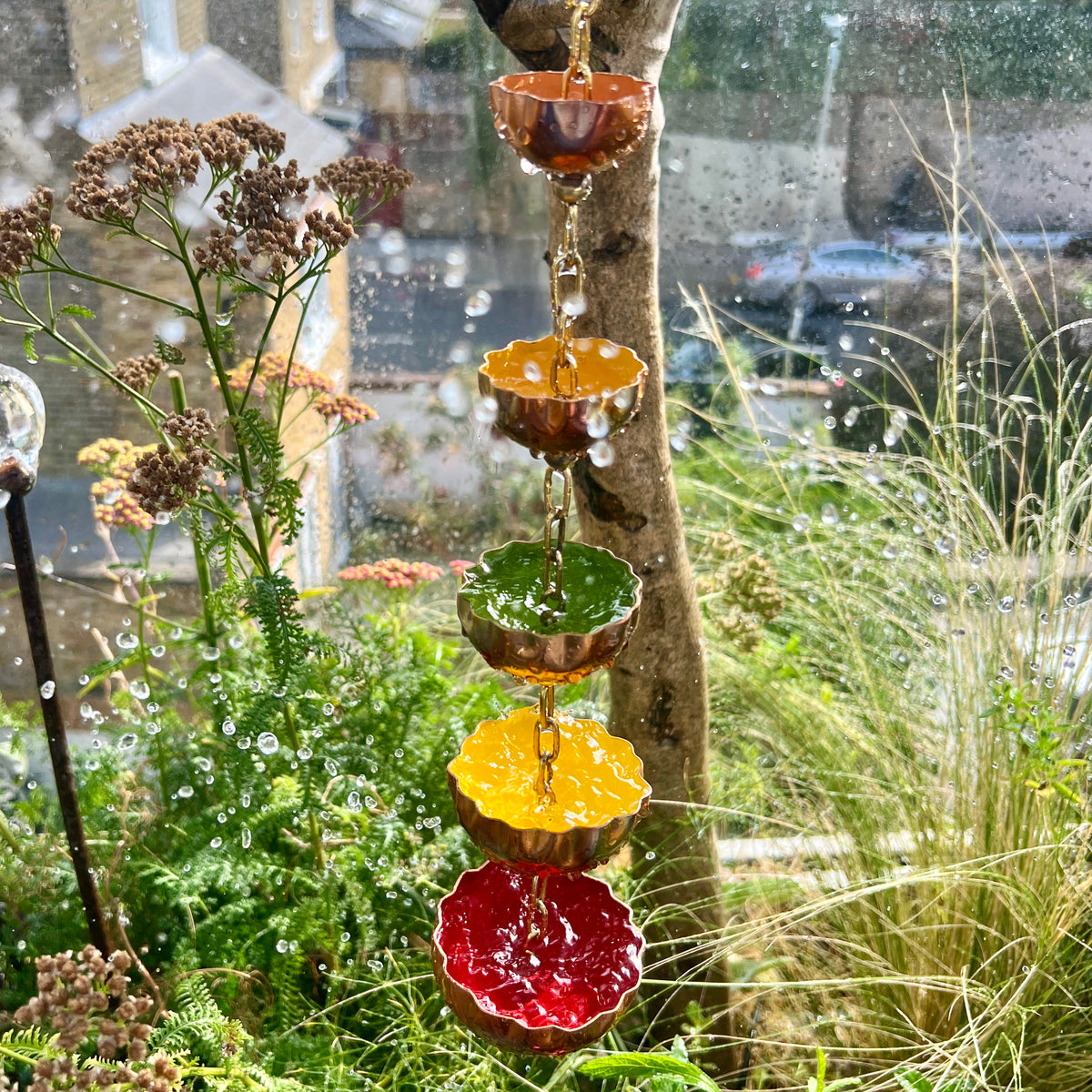 Copper Hanging Raincatchers Hot Colours