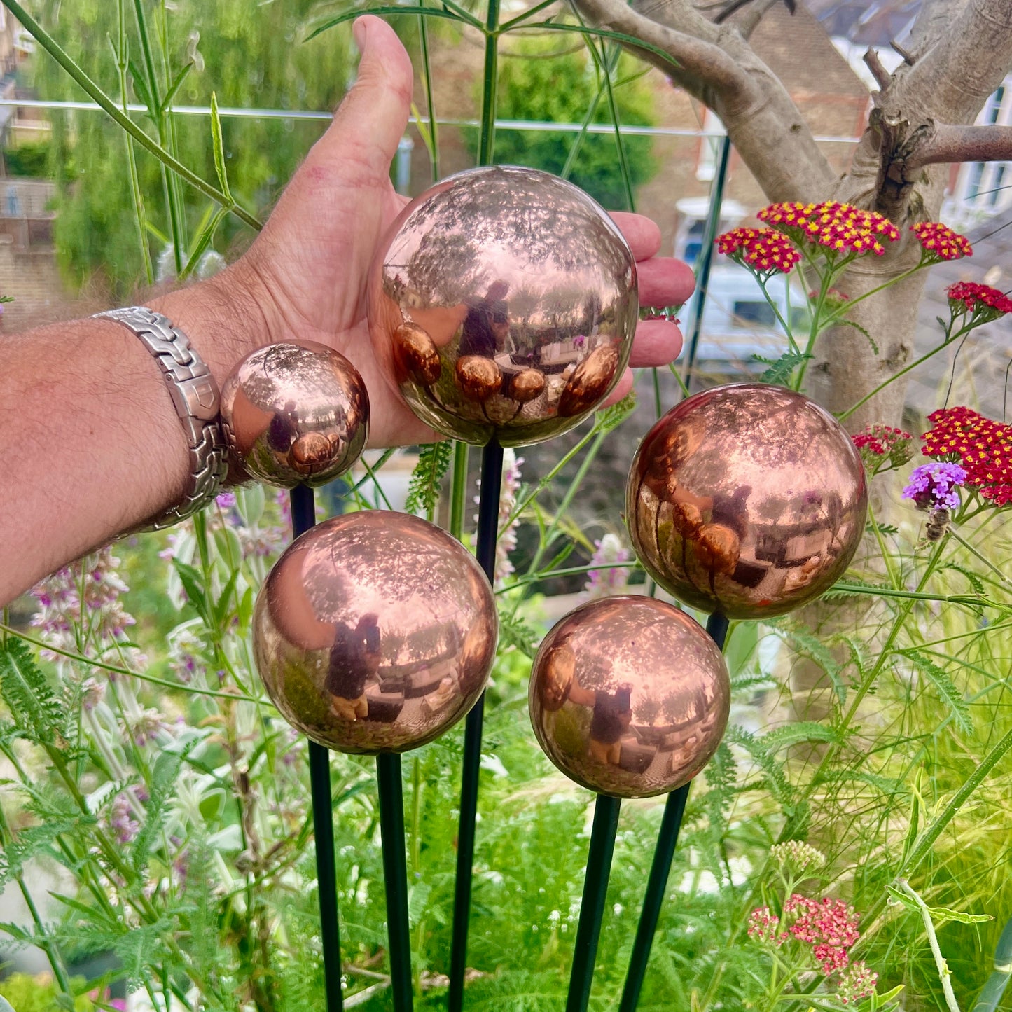 Set 5 Copper Ball Sculptures