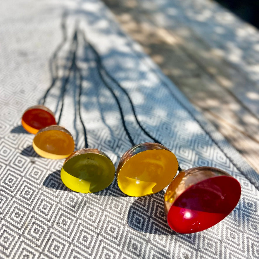 Set of 5 Copper Rain Catchers – Tangerine, Green, Red, Orange & Yellow