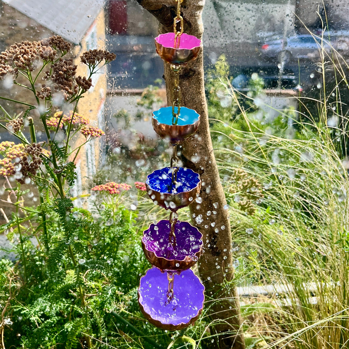 Copper Hanging Raincatchers Cool Colours