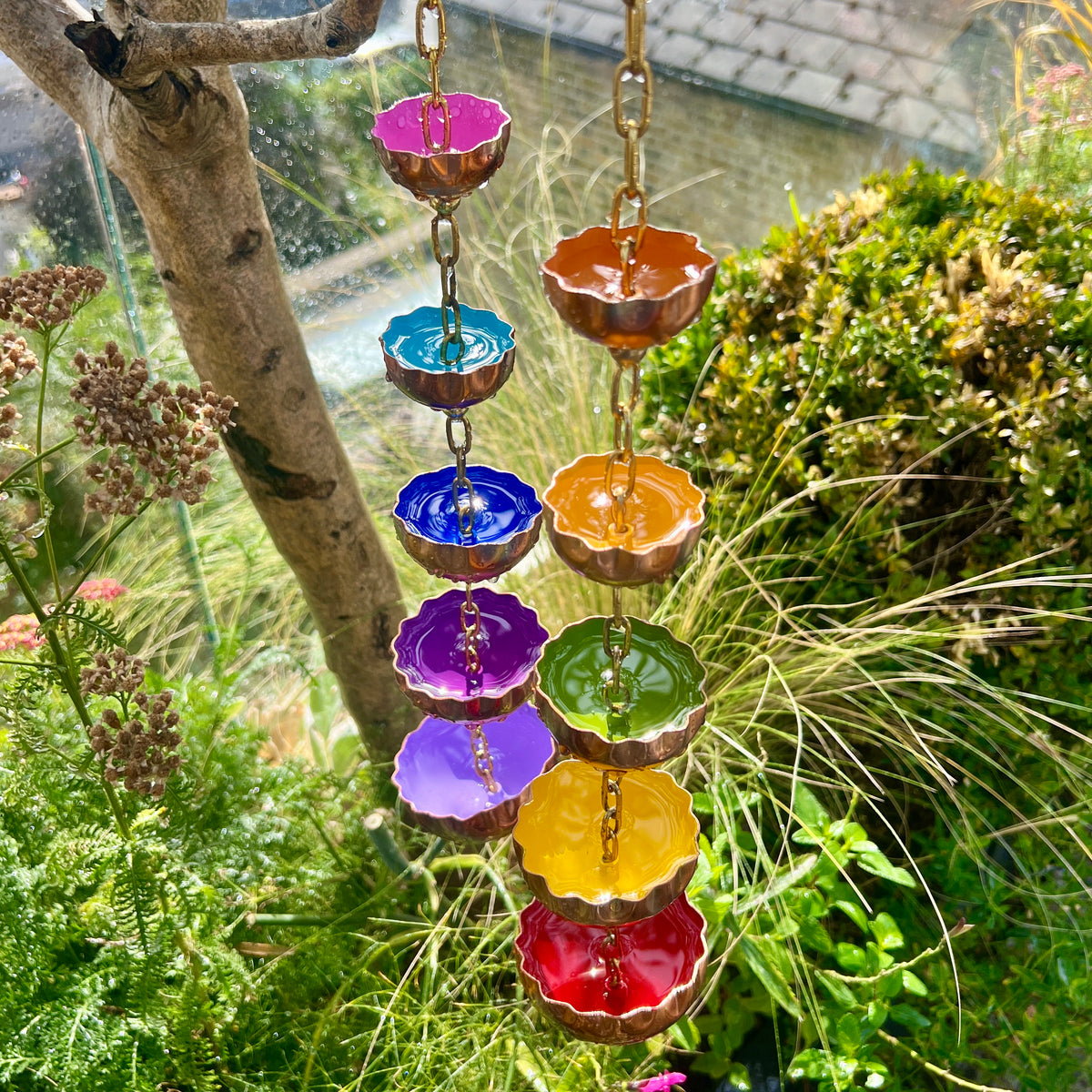 Copper Hanging Raincatchers Cool Colours