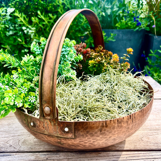 Vintage Copper Bowl with Handle – Indoor Hanging or Decorative Planter