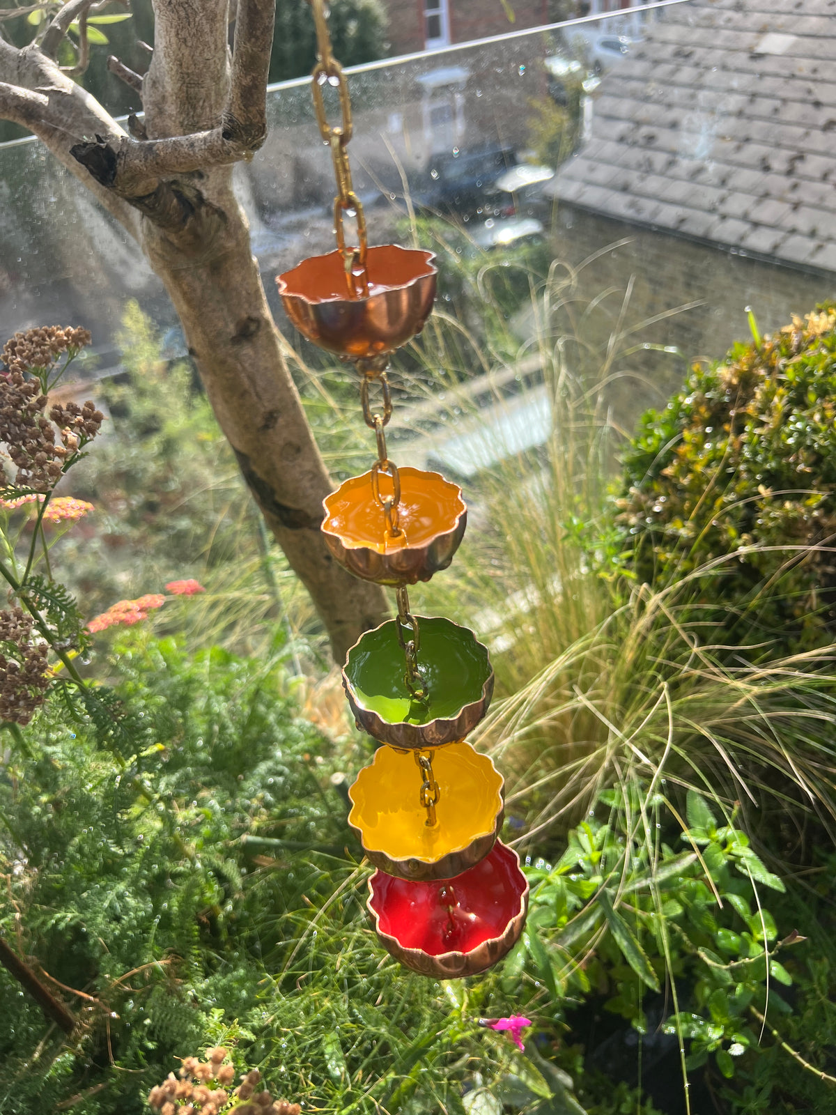 Copper Hanging Raincatchers Hot Colours