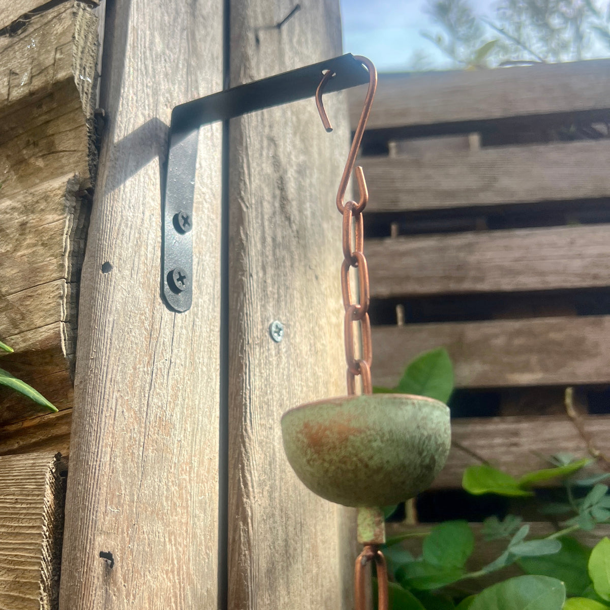 Copper Hanging Raincatchers Verdigris Finish