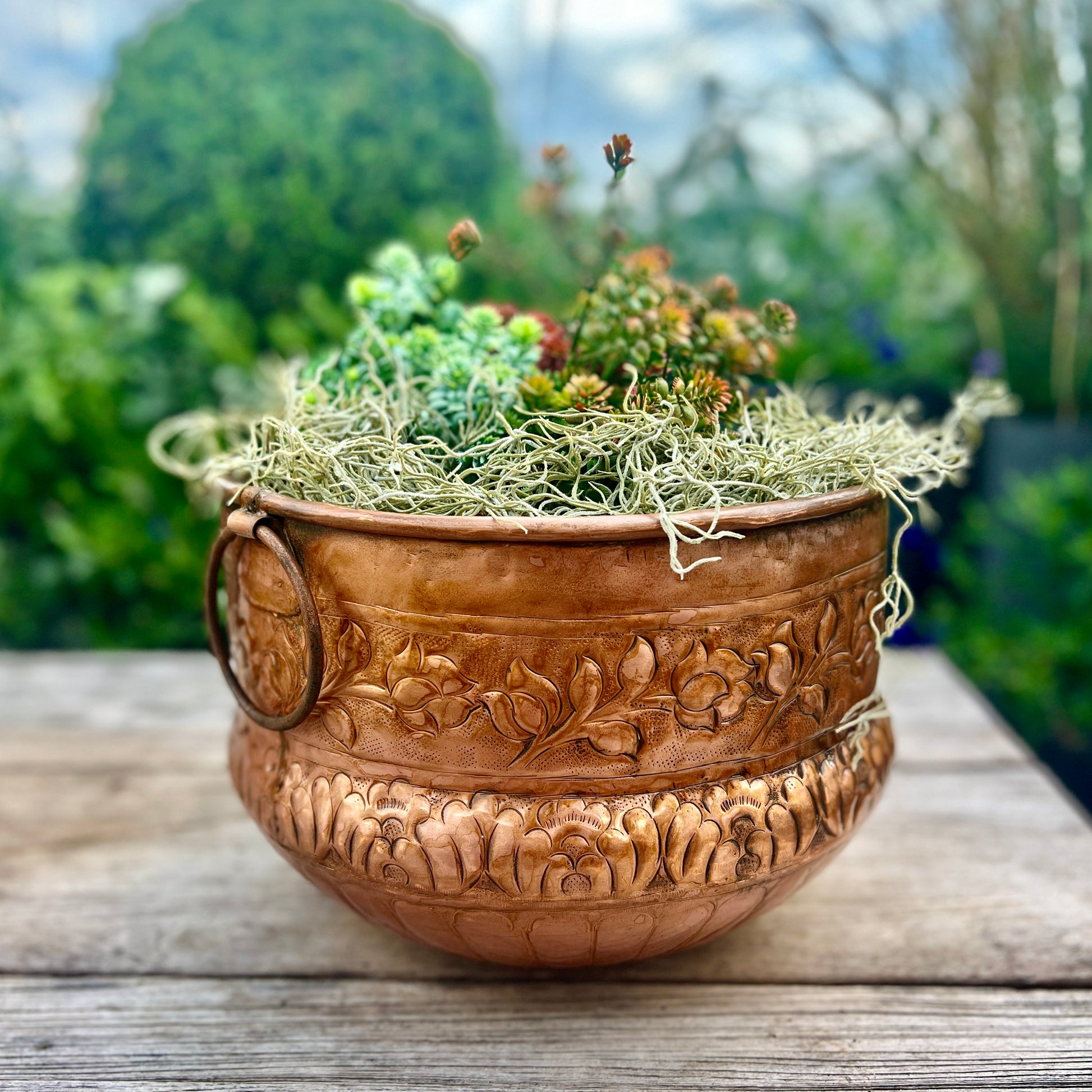 wide indoor plant pot Vintage Copper Floral Embossed Planter – Large Indoor Plant Pot with B – London Garden Trading