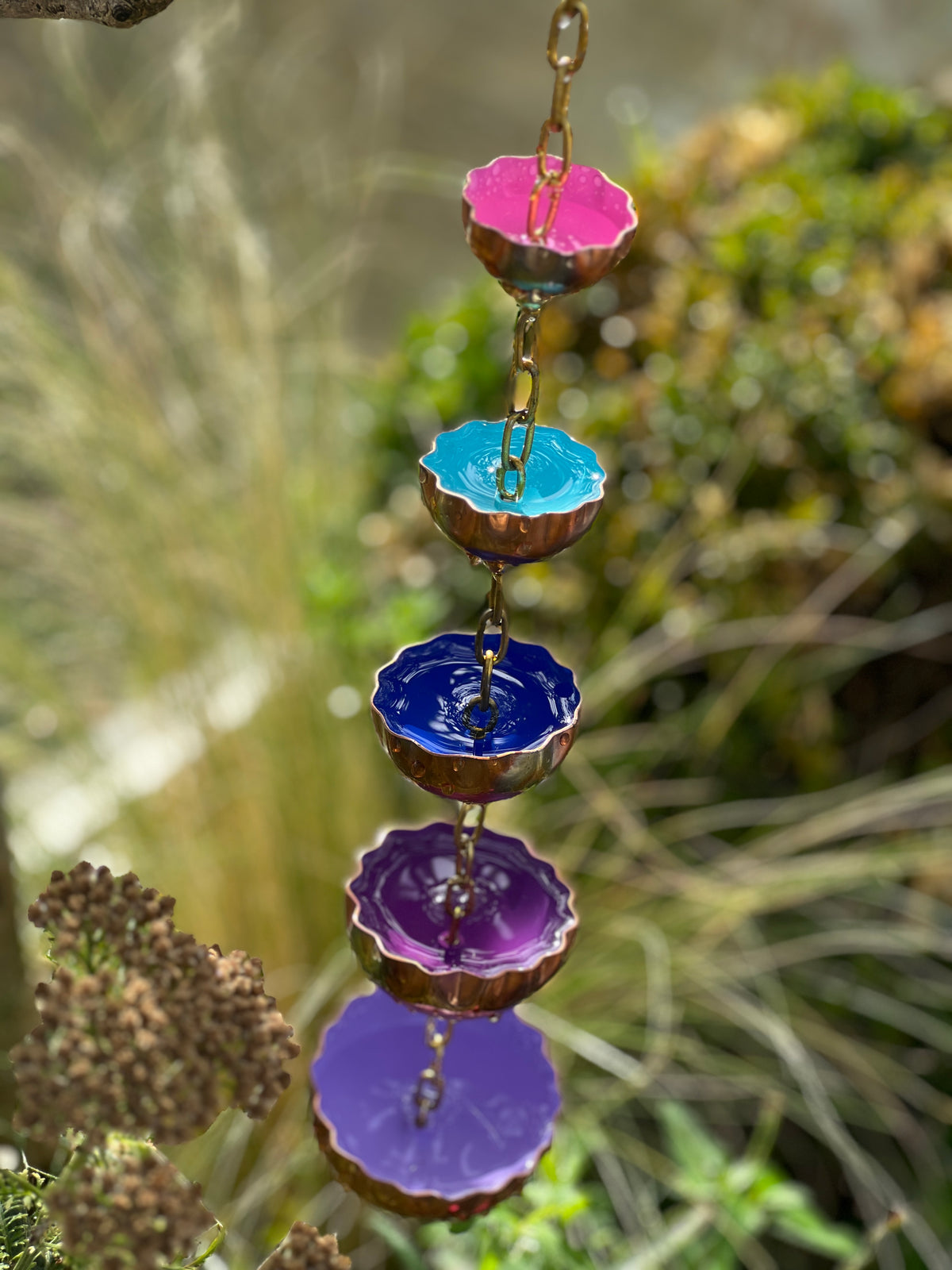 Copper Hanging Raincatchers Cool Colours