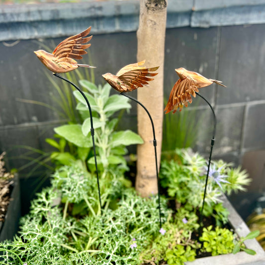 Handmade Copper Bird Garden Sculptures – Set of 3