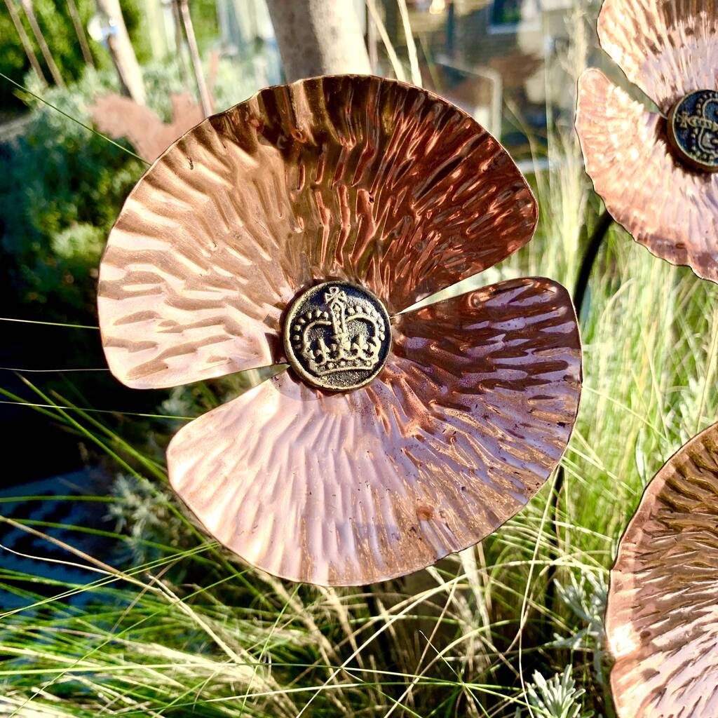 3 Crown Copper Poppy Garden Stakes