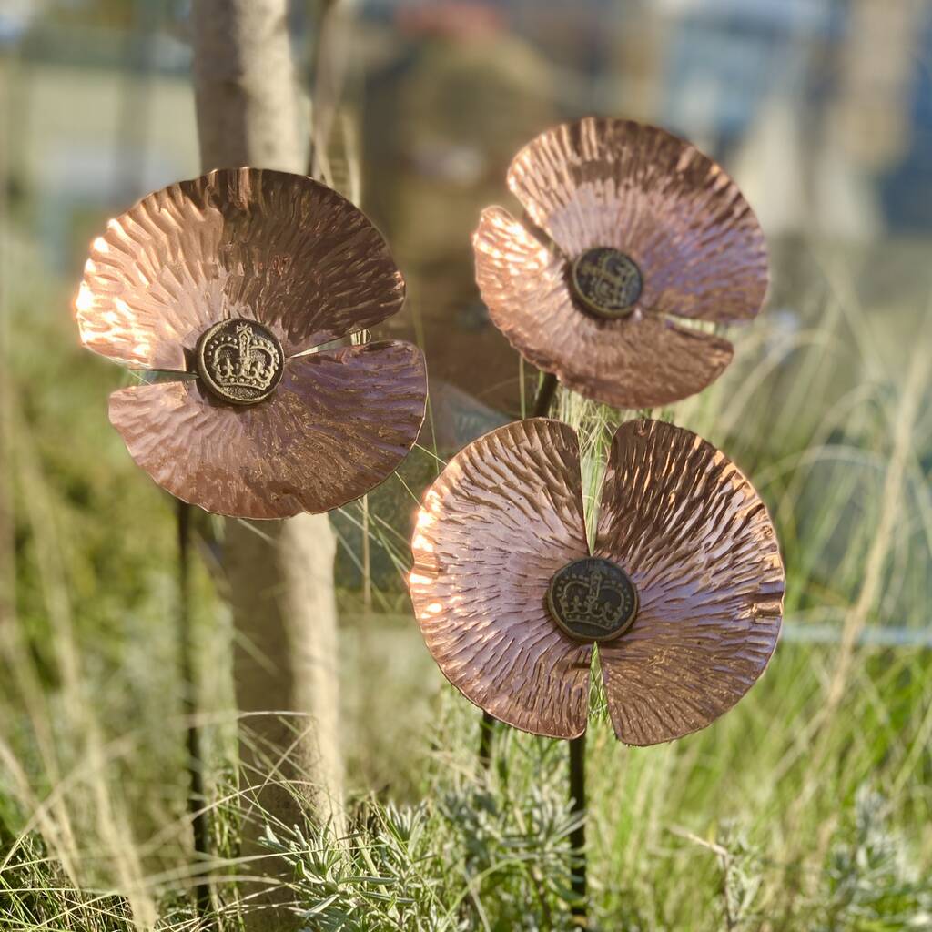 3 Crown Copper Poppy Garden Stakes