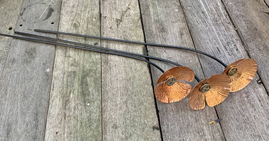 3 Crown Copper Poppy Garden Stakes