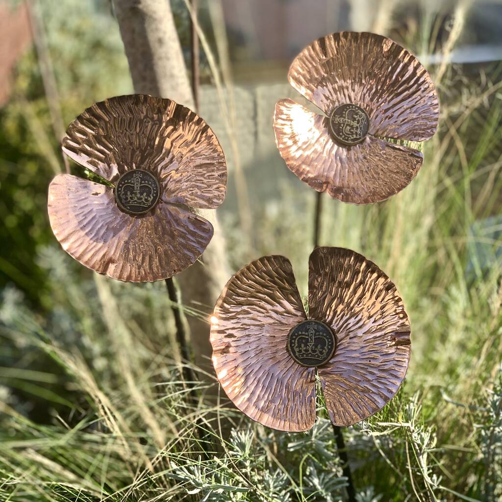 copper poppy with button centre featuring crown