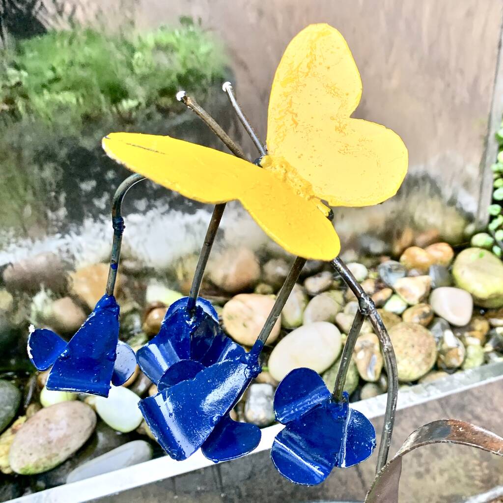 Bluebell And Yellow Butterfly Garden Stake