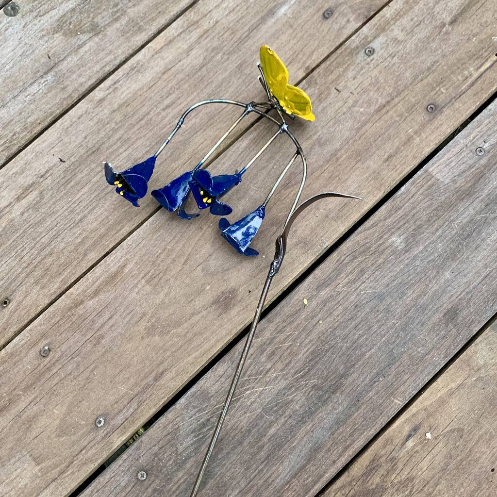 Bluebell And Yellow Butterfly Garden Stake