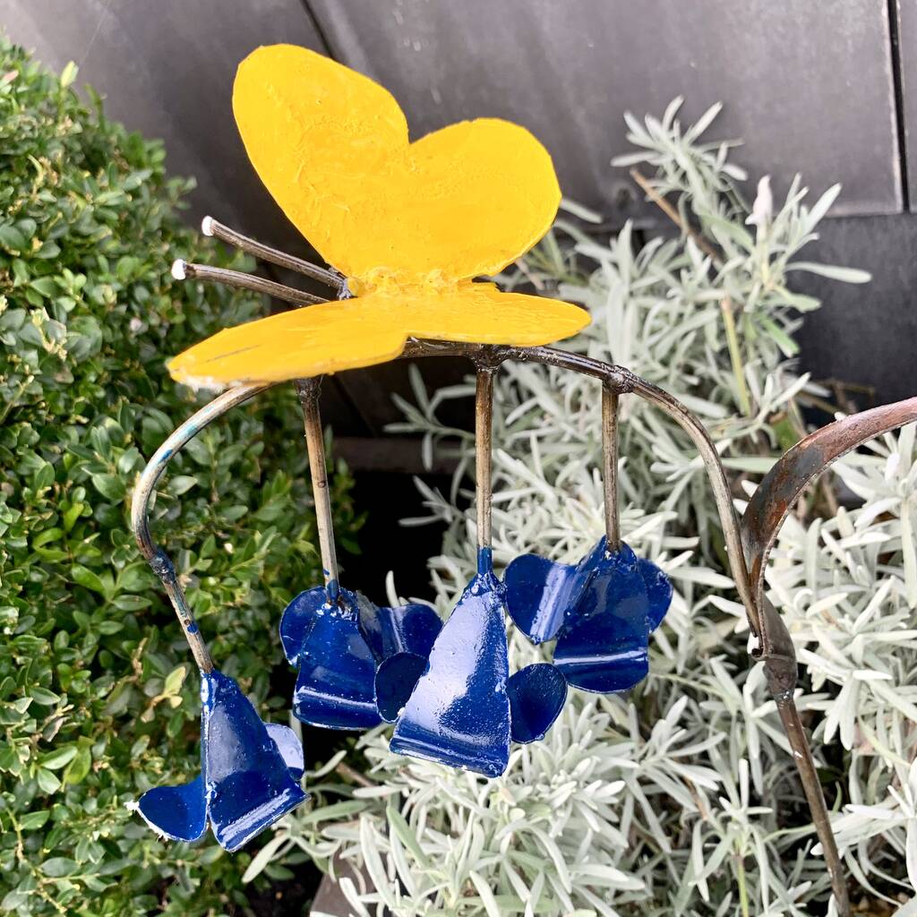 Bluebell And Yellow Butterfly Garden Stake