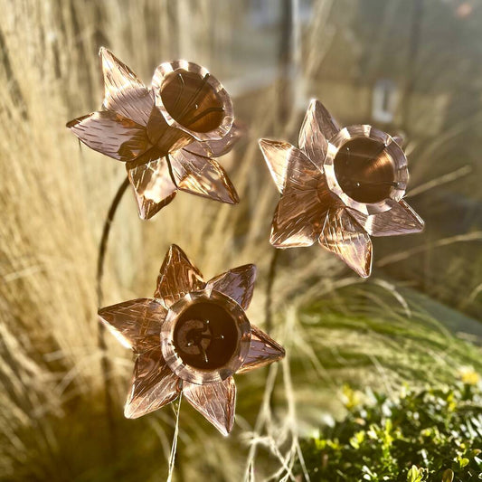 Trio Of Copper Daffodil Sculptures