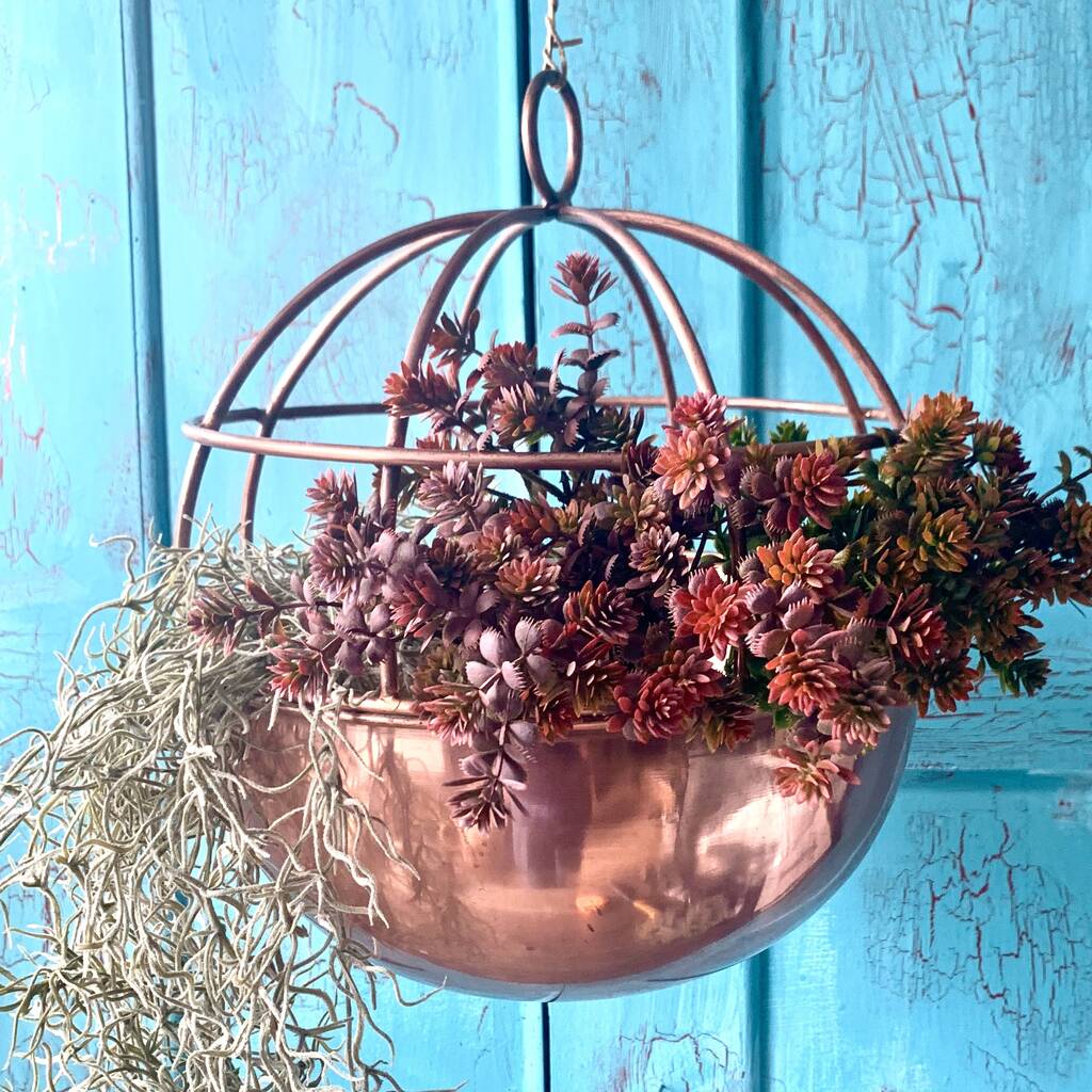 copper wall hanging planter Copper Globe Hanging Planter – London Garden Trading