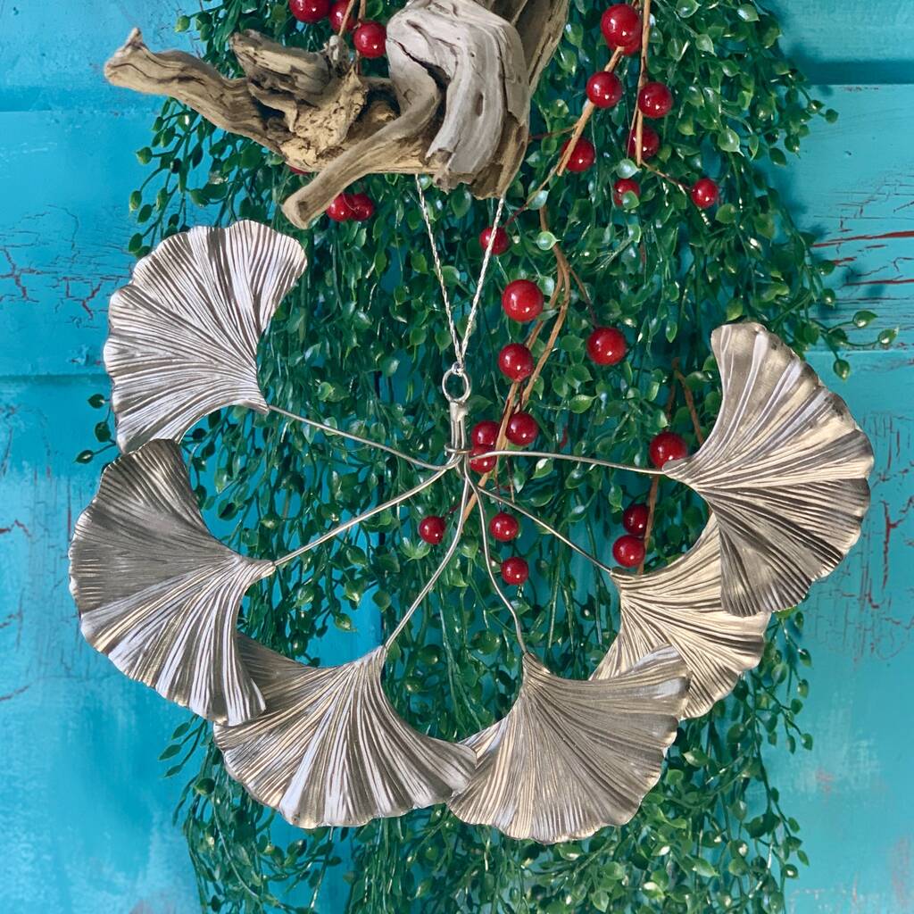 Hanging Silver Gingko Leaf Decoration