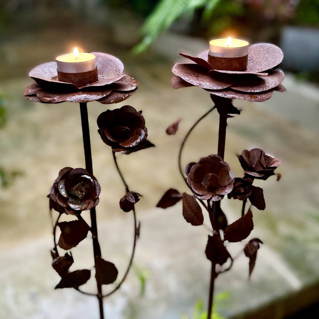 Rusty Floral Candle Holder Set/Two