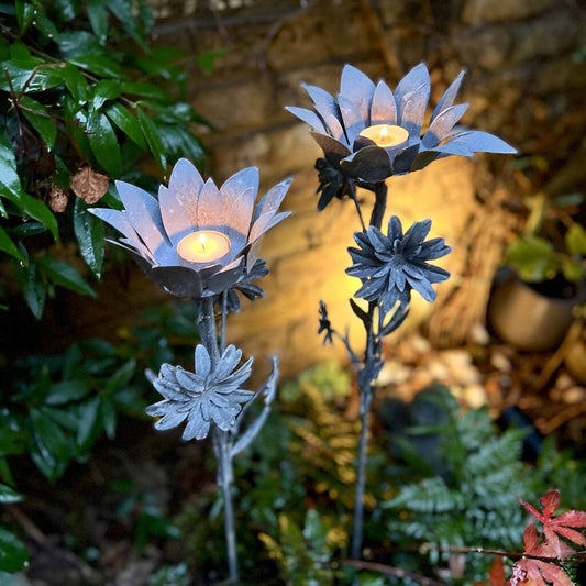 Zinc Floral Candle Holder Stake Set/ Two