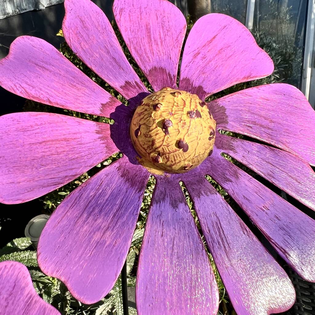 Three Recycled Metal Cosmic Daisy Garden Sculptures