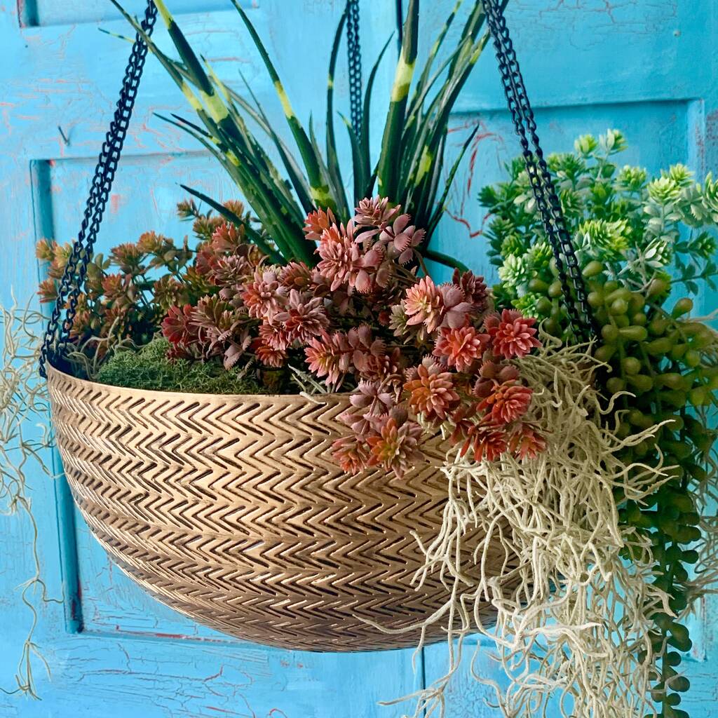 Brass Rattan Hanging Planter