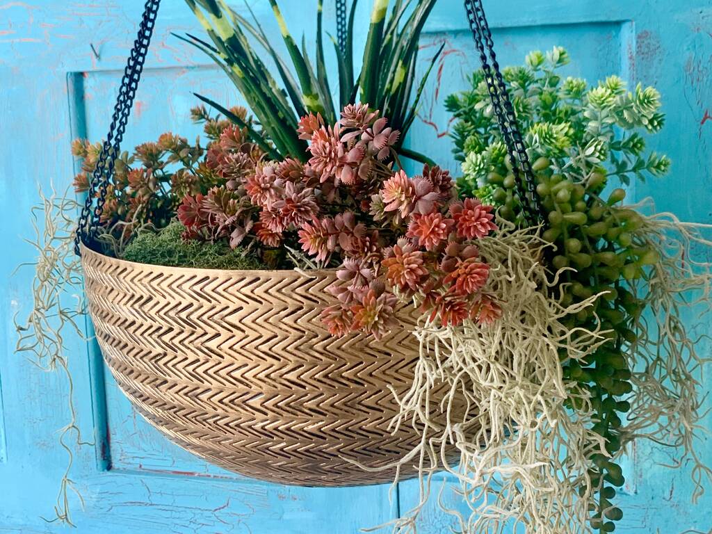 Brass Rattan Hanging Planter