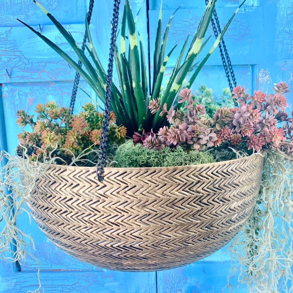Brass Rattan Hanging Planter