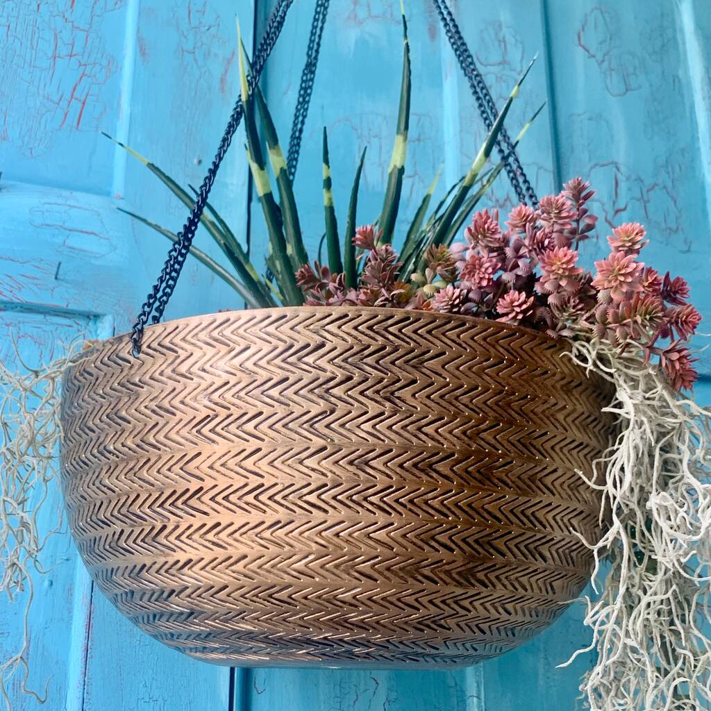 Brass Rattan Hanging Planter