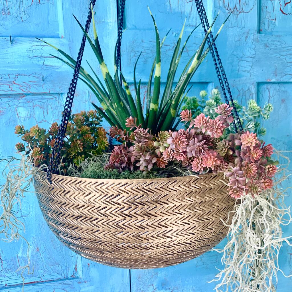 Brass Rattan Hanging Planter