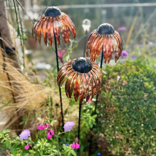 Set Of Three Copper Echinacea Stakes
