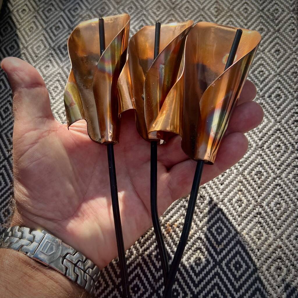 Set Of Three Copper Lily Garden Pot Sculptures