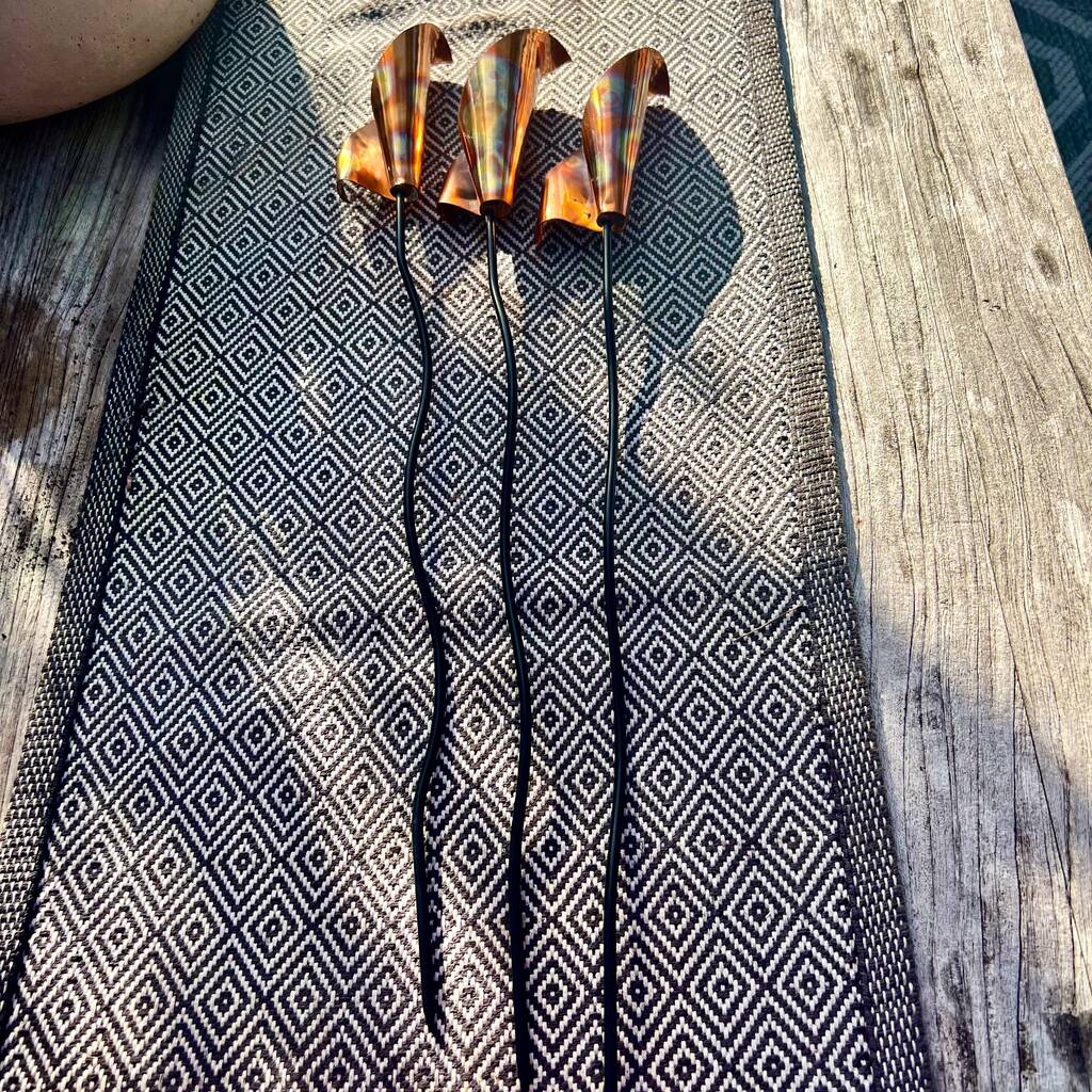 Set Of Three Copper Lily Garden Pot Sculptures