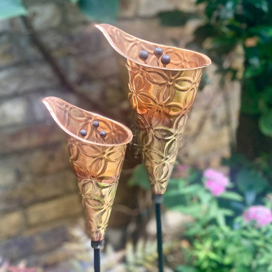 Pair Copper Etched Lily Sculptures
