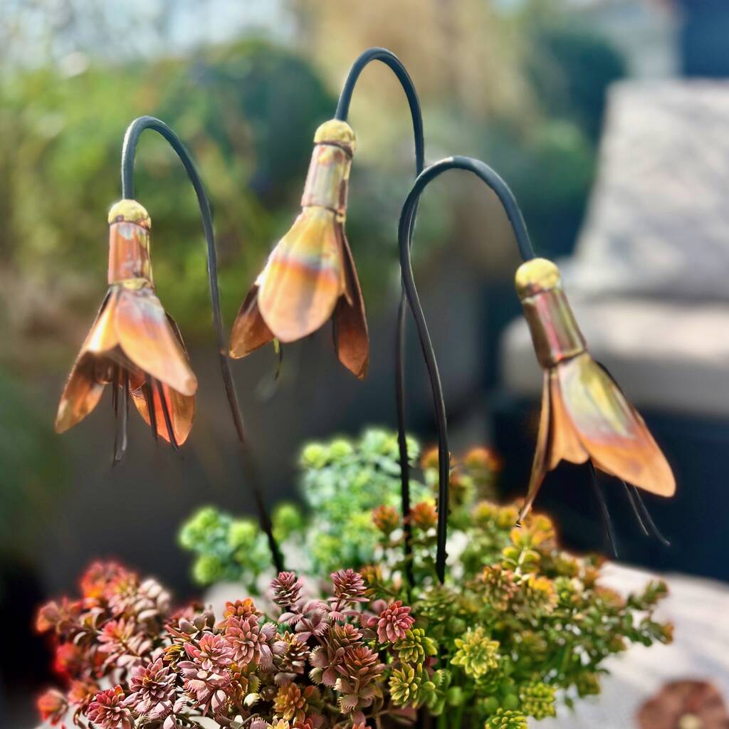 Set Of Three  Copper Snowdrop Pot Sculptures