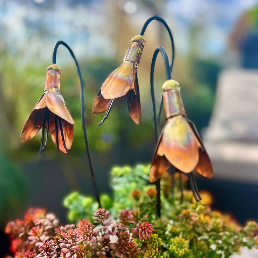 Set Of Three  Copper Snowdrop Pot Sculptures