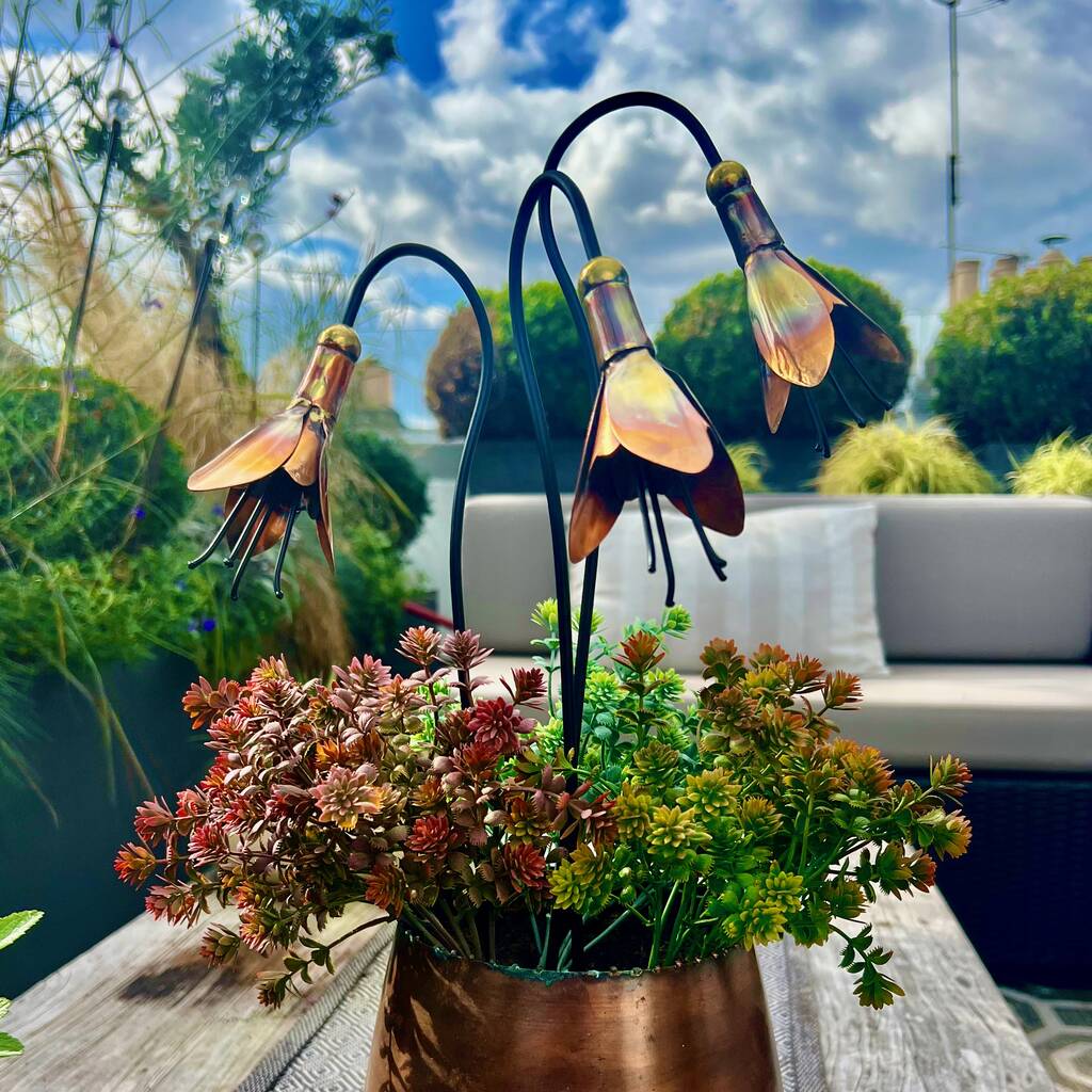 Set Of Three  Copper Snowdrop Pot Sculptures