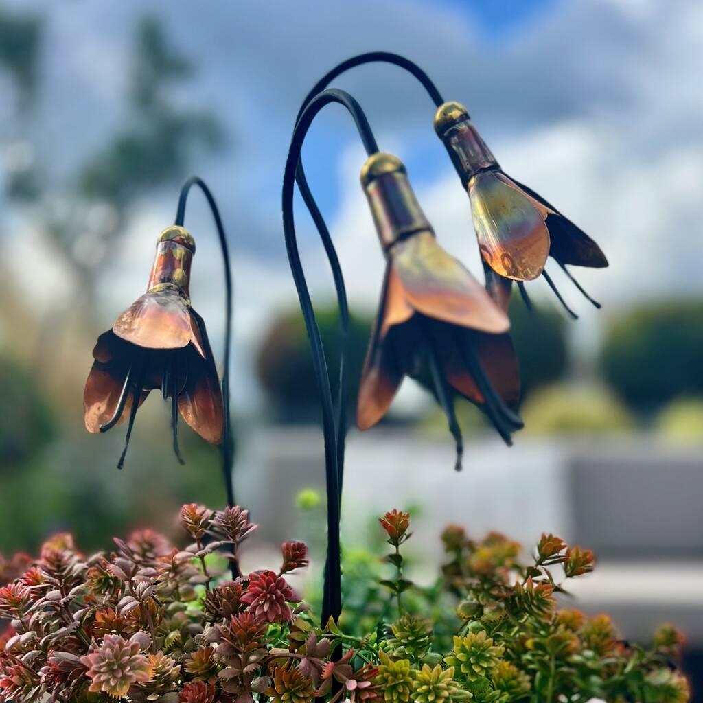 Set Of Three  Copper Snowdrop Pot Sculptures