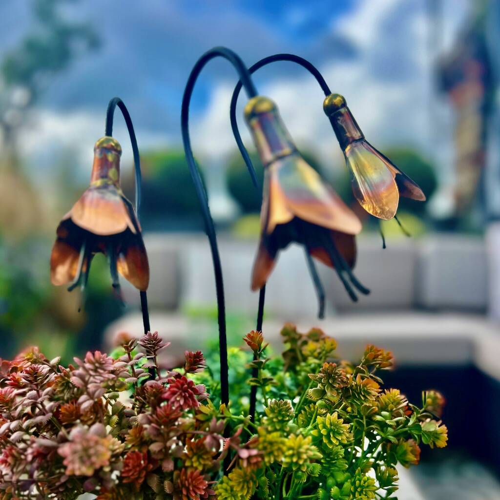 Set Of Three  Copper Snowdrop Pot Sculptures