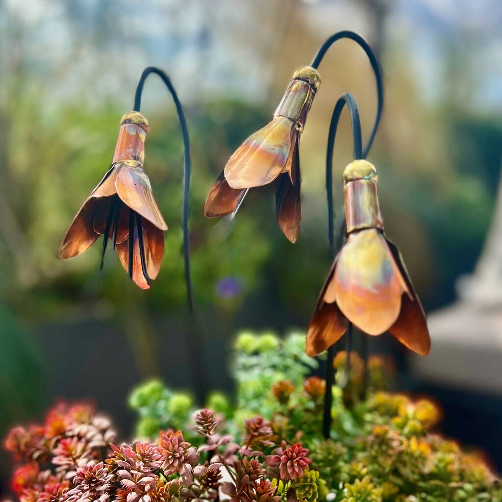 Set Of Three  Copper Snowdrop Pot Sculptures