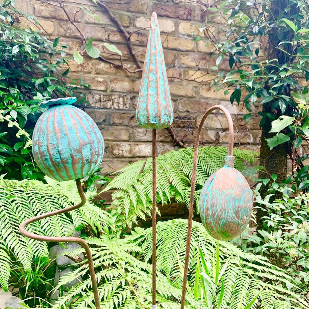 Three Verdigris Seedhead Garden Stakes PRE ORDER