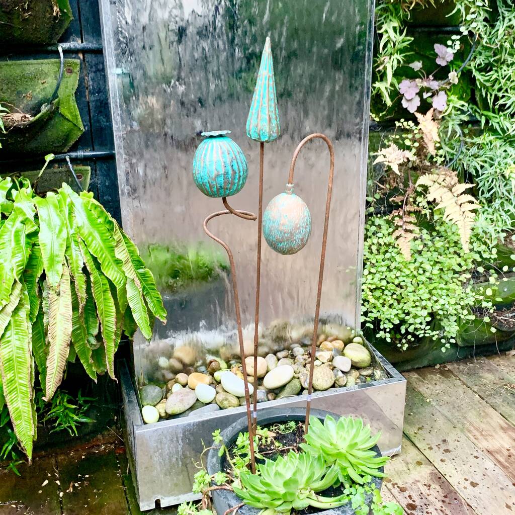 Three Verdigris Seedhead Garden Stakes PRE ORDER